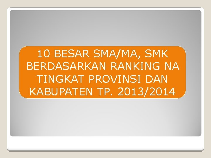 10 BESAR SMA/MA, SMK BERDASARKAN RANKING NA TINGKAT PROVINSI DAN KABUPATEN TP. 2013/2014 