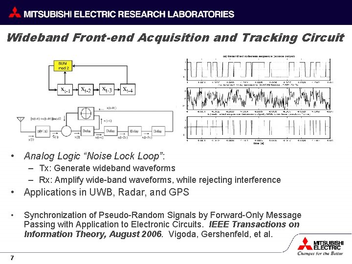Wideband Front-end Acquisition and Tracking Circuit • Analog Logic “Noise Lock Loop”: – Tx: