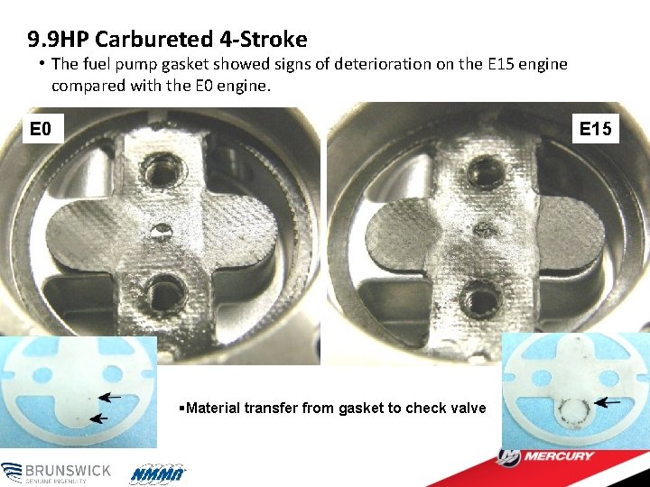 9. 9 HP Carbureted 4 -Stroke • The fuel pump gasket showed signs of