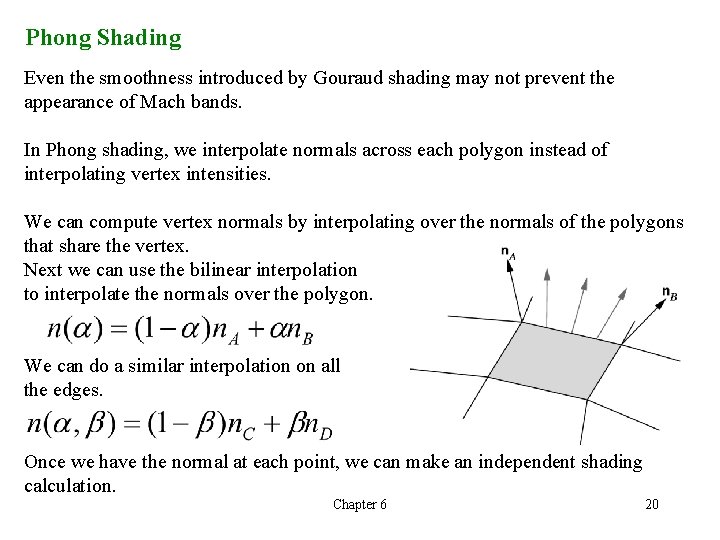 Phong Shading Even the smoothness introduced by Gouraud shading may not prevent the appearance Phong Shading Even the smoothness introduced by Gouraud shading may not prevent the appearance
