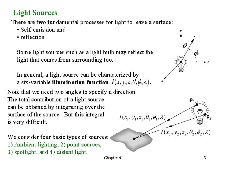 Light Sources There are two fundamental processes for light to leave a surface: • Light Sources There are two fundamental processes for light to leave a surface: •