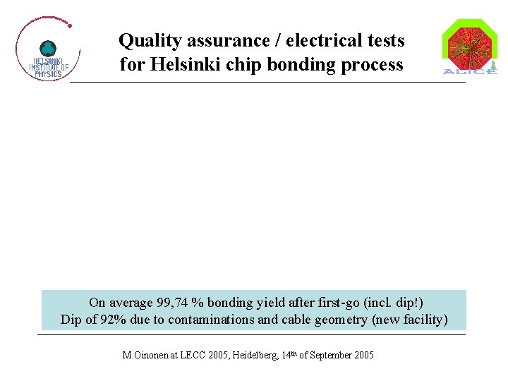 Quality assurance / electrical tests for Helsinki chip bonding process On average 99, 74