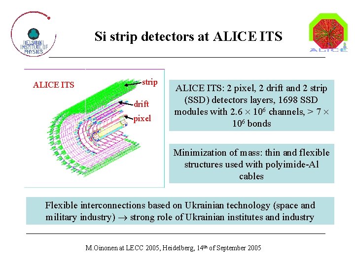 Si strip detectors at ALICE ITS strip drift pixel ALICE ITS: 2 pixel, 2