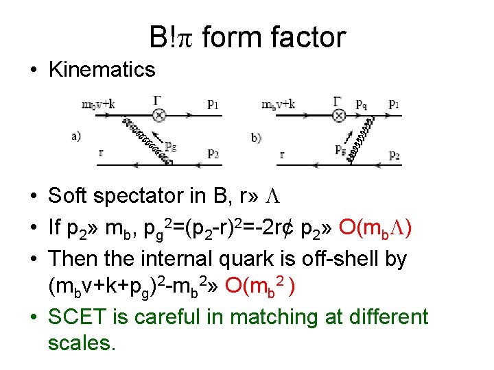 B! form factor • Kinematics • Soft spectator in B, r» • If p