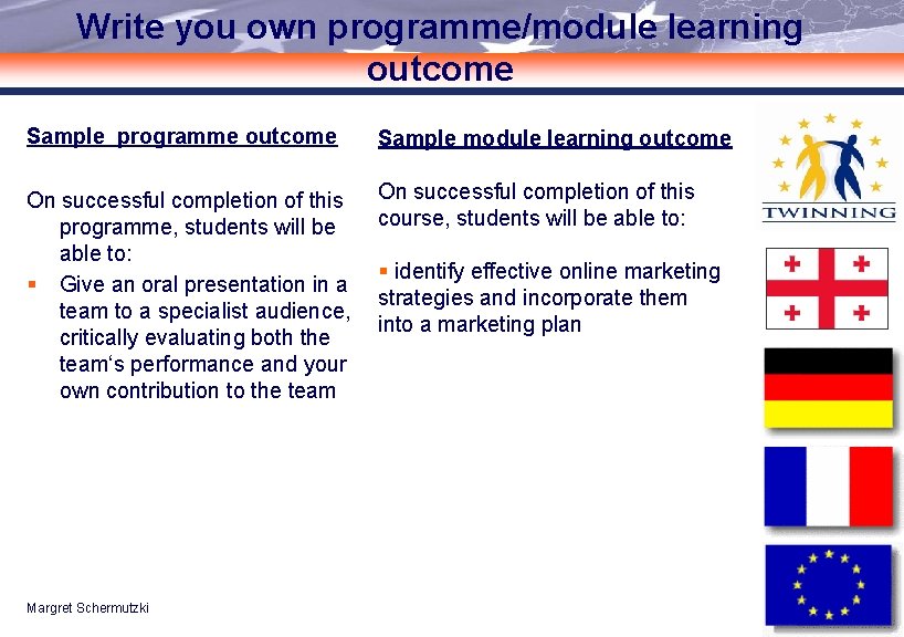 Write you own programme/module learning outcome Sample programme outcome Sample module learning outcome On