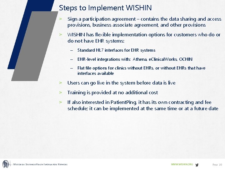 Steps to Implement WISHIN ˃ Sign a participation agreement – contains the data sharing