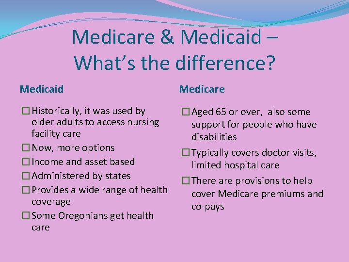 Medicare & Medicaid – What’s the difference? Medicaid Medicare �Historically, it was used by