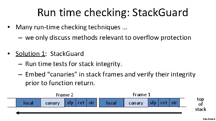 Run time checking: Stack. Guard • Many run-time checking techniques … – we only