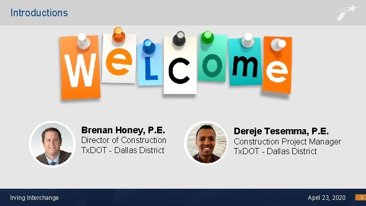 Introductions Brenan Honey, P. E. Director of Construction Tx. DOT - Dallas District Irving