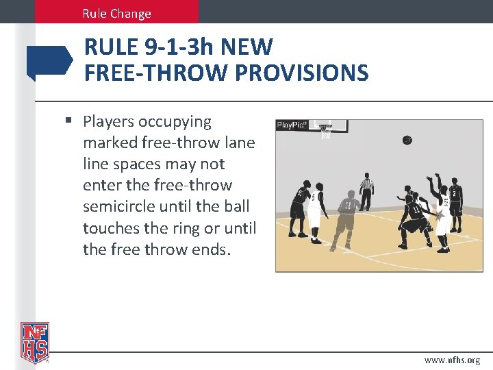 Rule Change RULE 9 -1 -3 h NEW FREE-THROW PROVISIONS § Players occupying marked
