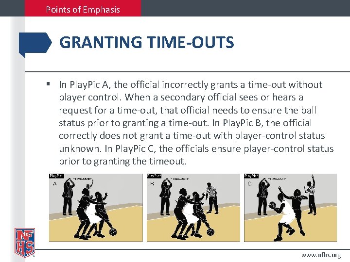 Points of Emphasis GRANTING TIME-OUTS § In Play. Pic A, the official incorrectly grants