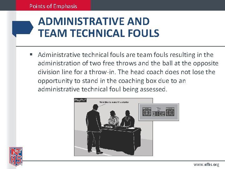 Points of Emphasis ADMINISTRATIVE AND TEAM TECHNICAL FOULS § Administrative technical fouls are team