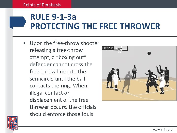 Points of Emphasis RULE 9 -1 -3 a PROTECTING THE FREE THROWER § Upon