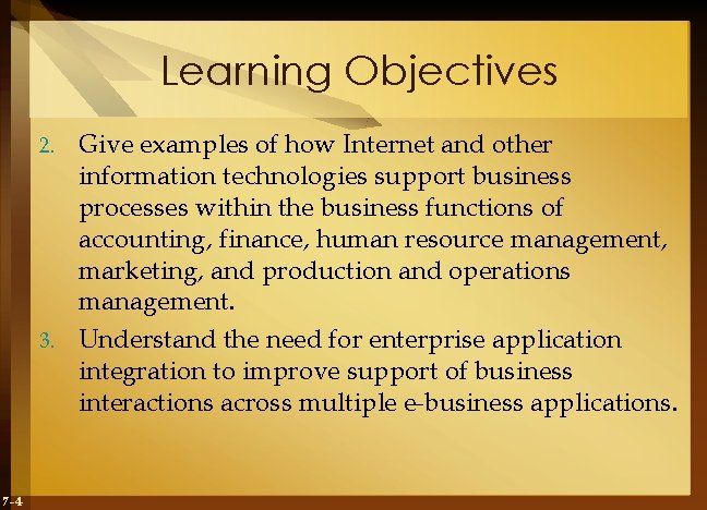 Learning Objectives Give examples of how Internet and other information technologies support business processes