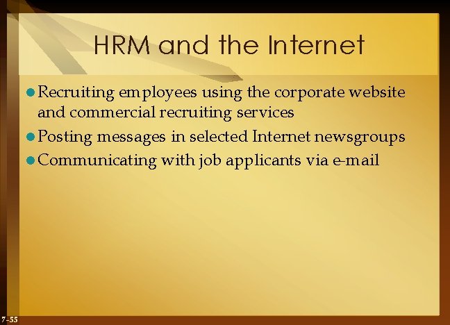 HRM and the Internet l Recruiting employees using the corporate website and commercial recruiting