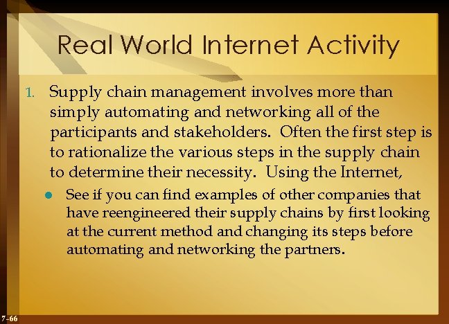 Real World Internet Activity 1. Supply chain management involves more than simply automating and