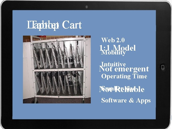 Laptop Tablet Cart Web 2. 0 1: 1 Model Mobility Intuitive Not emergent Operating