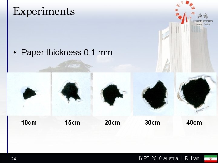 Experiments • Paper thickness 0. 1 mm 10 cm 24 15 cm 20 cm