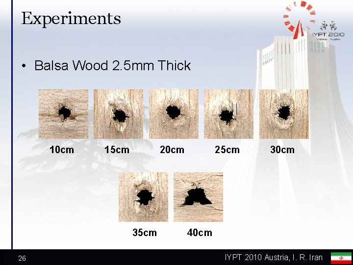 Experiments • Balsa Wood 2. 5 mm Thick 10 cm 15 cm 20 cm