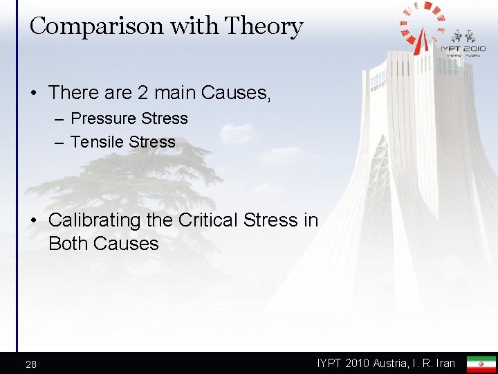 Comparison with Theory • There are 2 main Causes, – Pressure Stress – Tensile