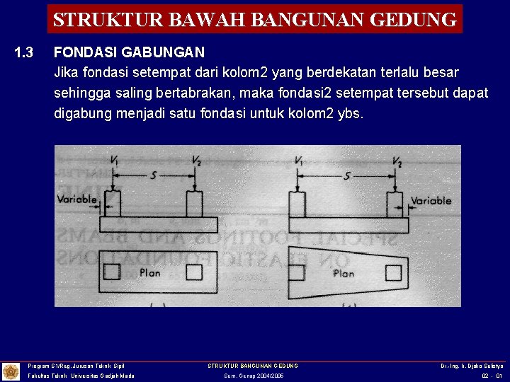 STRUKTUR BAWAH BANGUNAN GEDUNG 1. 3 FONDASI GABUNGAN Jika fondasi setempat dari kolom 2