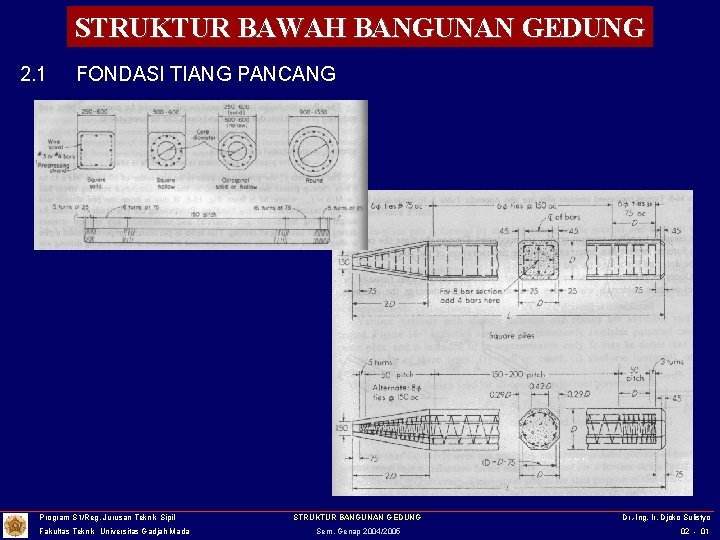 STRUKTUR BAWAH BANGUNAN GEDUNG 2. 1 FONDASI TIANG PANCANG Program S 1/Reg. Jurusan Teknik