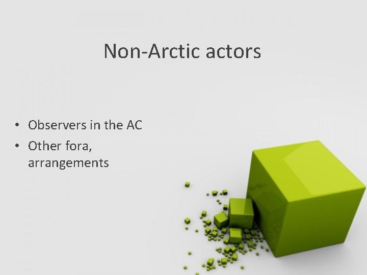 Non-Arctic actors • Observers in the AC • Other fora, arrangements 