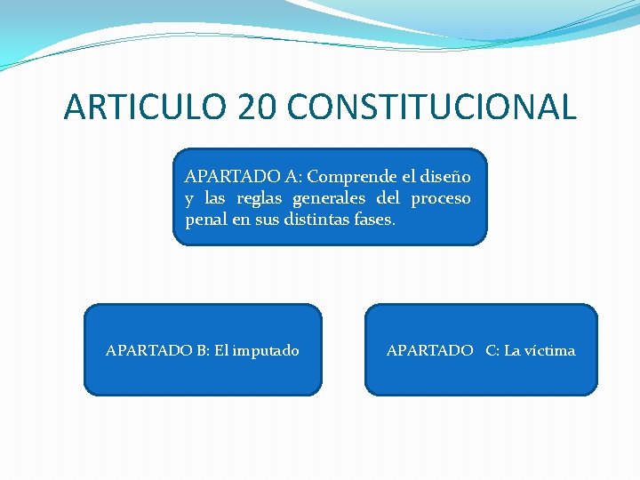 ARTICULO 20 CONSTITUCIONAL APARTADO A: Comprende el diseño y las reglas generales del proceso