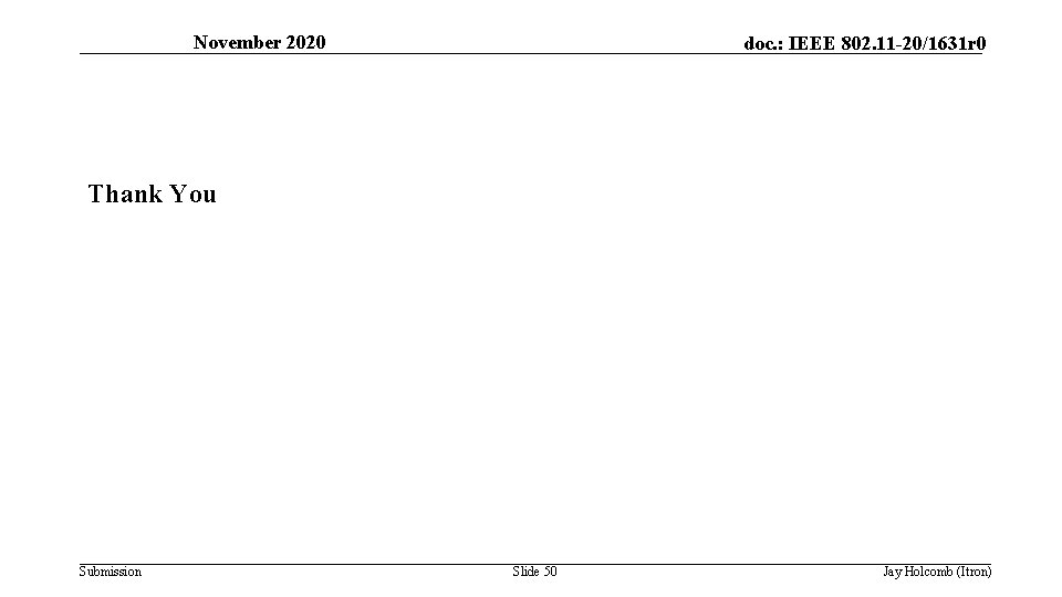 November 2020 doc. : IEEE 802. 11 -20/1631 r 0 Thank You Submission Slide