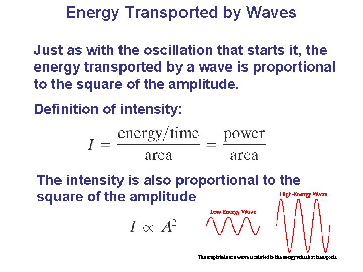 Energy Transported by Waves Just as with the oscillation that starts it, the energy