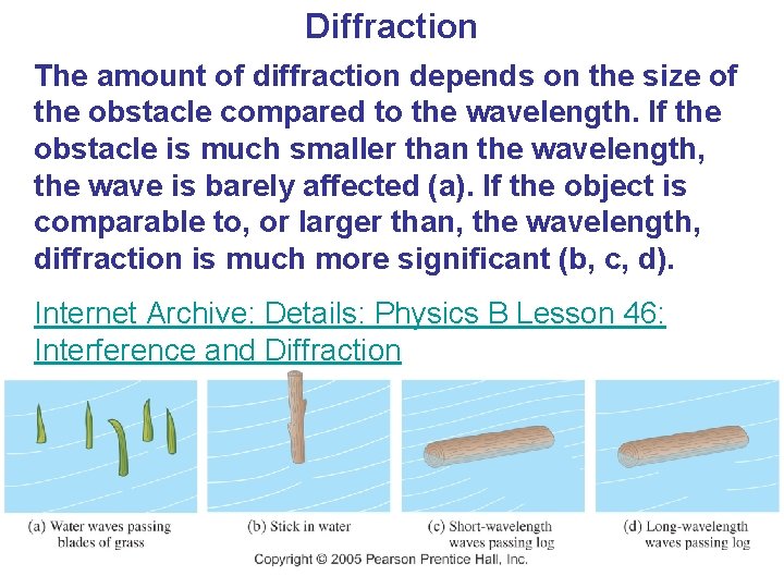 Diffraction The amount of diffraction depends on the size of the obstacle compared to