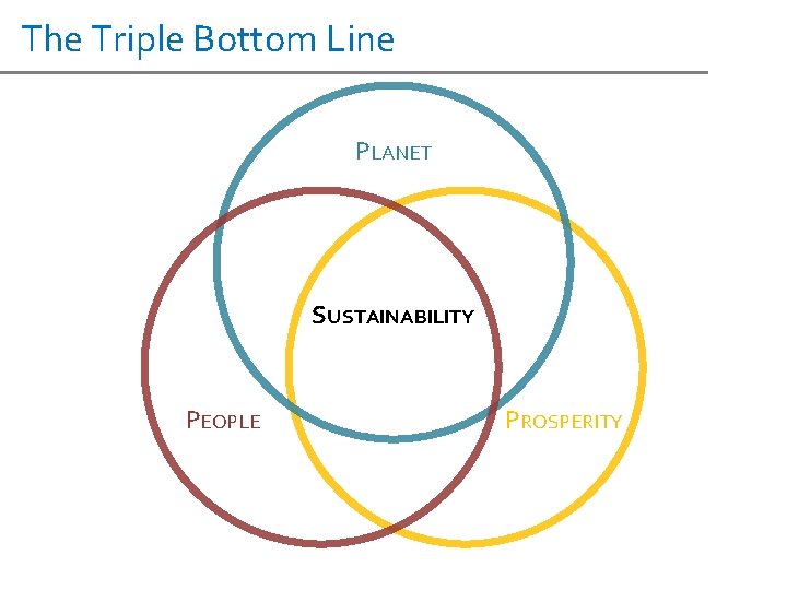 The Triple Bottom Line PLANET SUSTAINABILITY PEOPLE PROSPERITY 