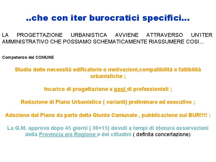 . . che con iter burocratici specifici… LA PROGETTAZIONE URBANISTICA AVVIENE ATTRAVERSO UN’ITER AMMINISTRATIVO