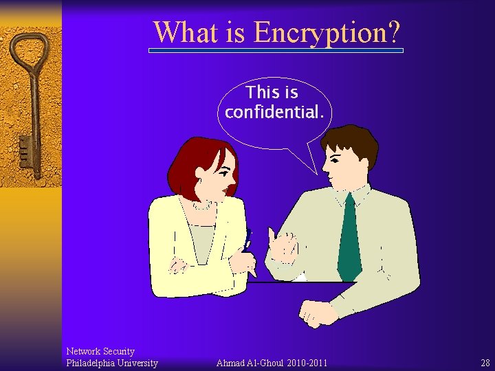 What is Encryption? This is confidential. Network Security Philadelphia University Ahmad Al-Ghoul 2010 -2011 What is Encryption? This is confidential. Network Security Philadelphia University Ahmad Al-Ghoul 2010 -2011