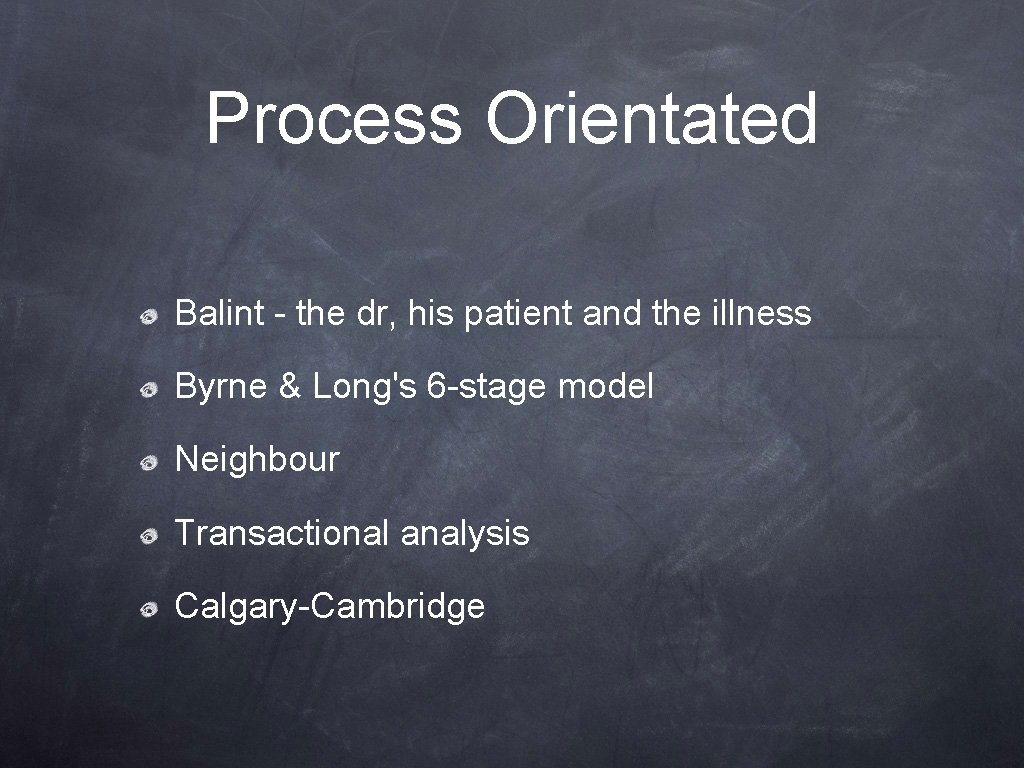 Process Orientated Balint - the dr, his patient and the illness Byrne & Long's