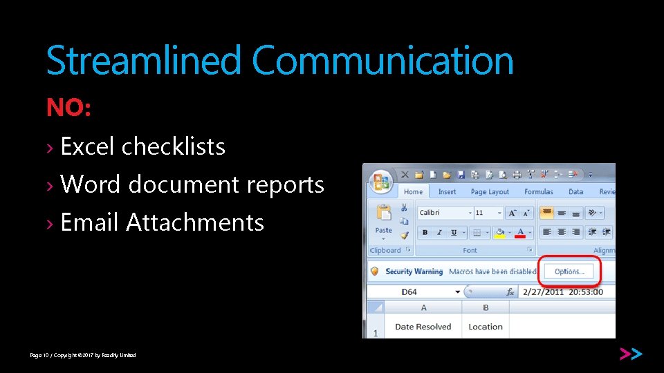 Streamlined Communication NO: › Excel checklists › Word document reports › Email Attachments Page