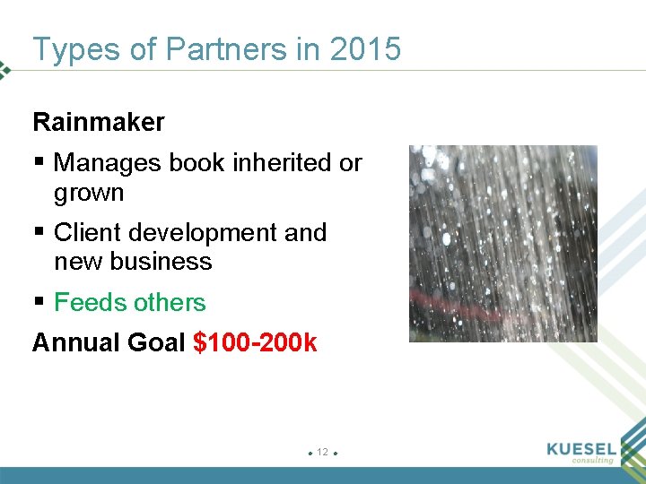 Types of Partners in 2015 Rainmaker § Manages book inherited or grown § Client