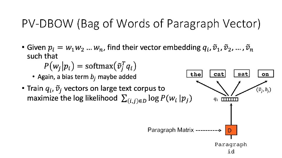 PV-DBOW (Bag of Words of Paragraph Vector) • 