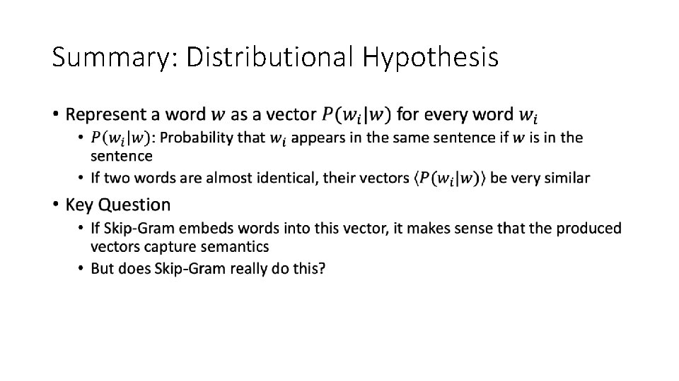 Summary: Distributional Hypothesis • 