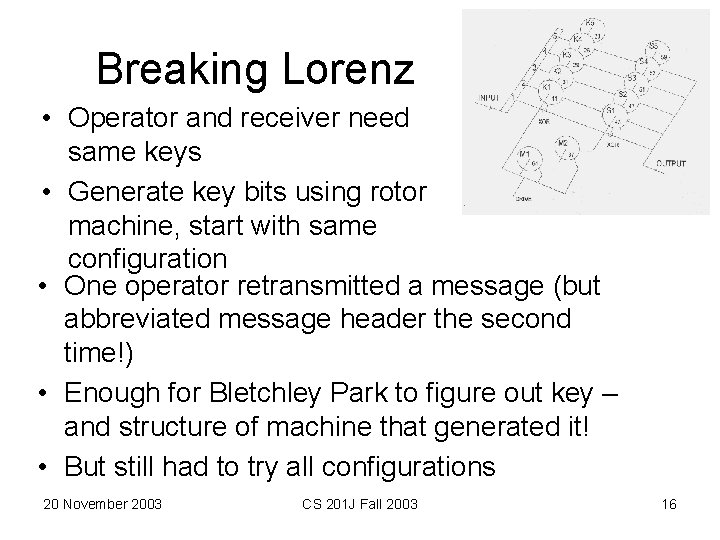 Breaking Lorenz • Operator and receiver need same keys • Generate key bits using
