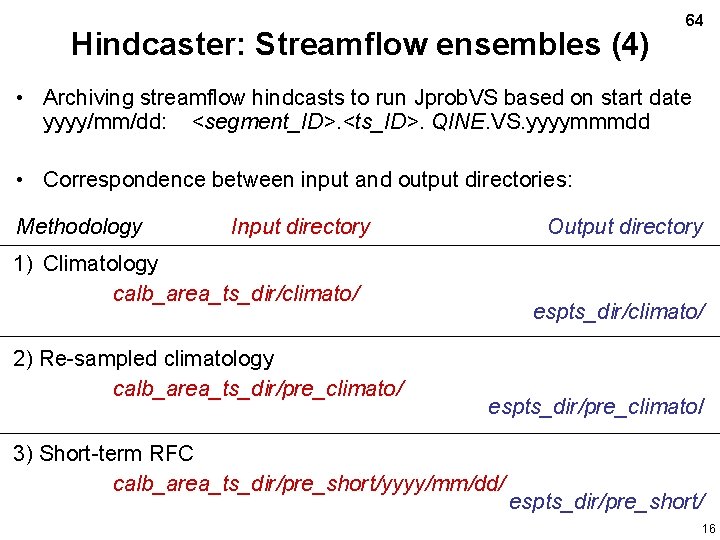 Hindcaster: Streamflow ensembles (4) 64 • Archiving streamflow hindcasts to run Jprob. VS based