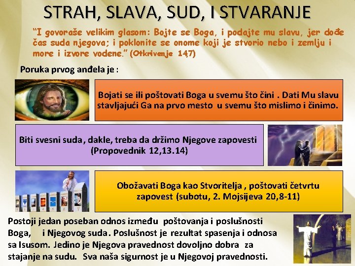 STRAH, SLAVA, SUD, I STVARANJE “I govoraše velikim glasom: Bojte se Boga, i podajte