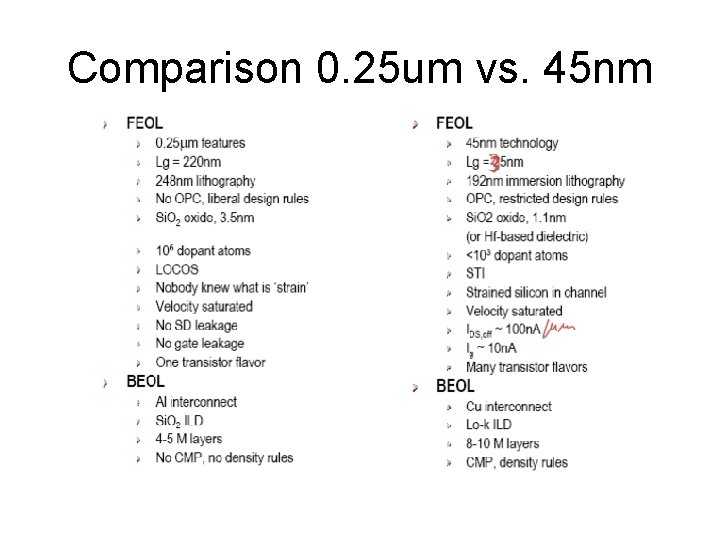 Comparison 0. 25 um vs. 45 nm 