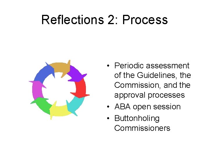 Reflections 2: Process • Periodic assessment of the Guidelines, the Commission, and the approval