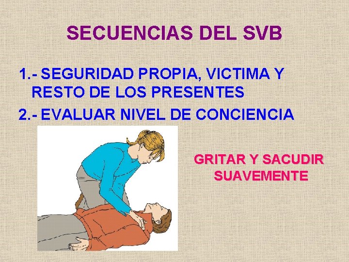 SECUENCIAS DEL SVB 1. - SEGURIDAD PROPIA, VICTIMA Y RESTO DE LOS PRESENTES 2.