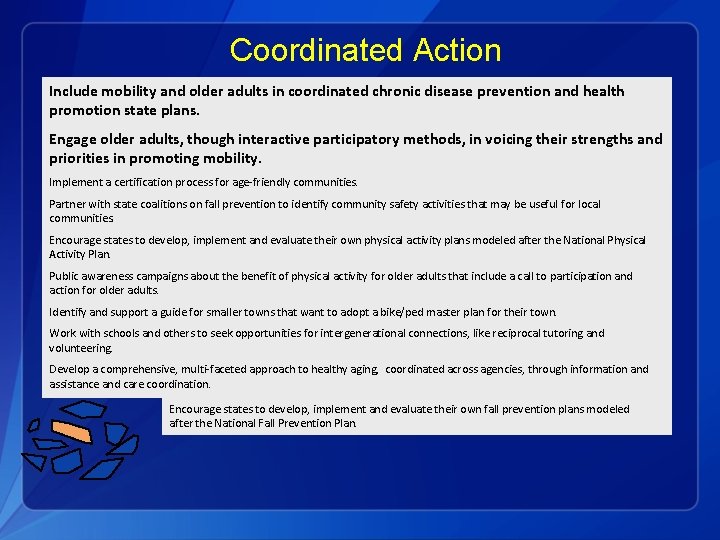 Coordinated Action Include mobility and older adults in coordinated chronic disease prevention and health