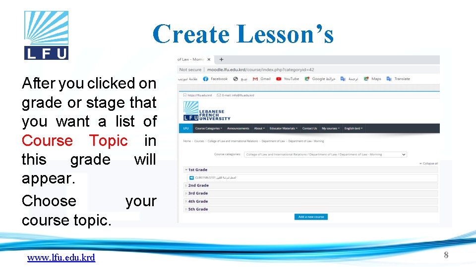 Create Lesson’s After you clicked on grade or stage that you want a list