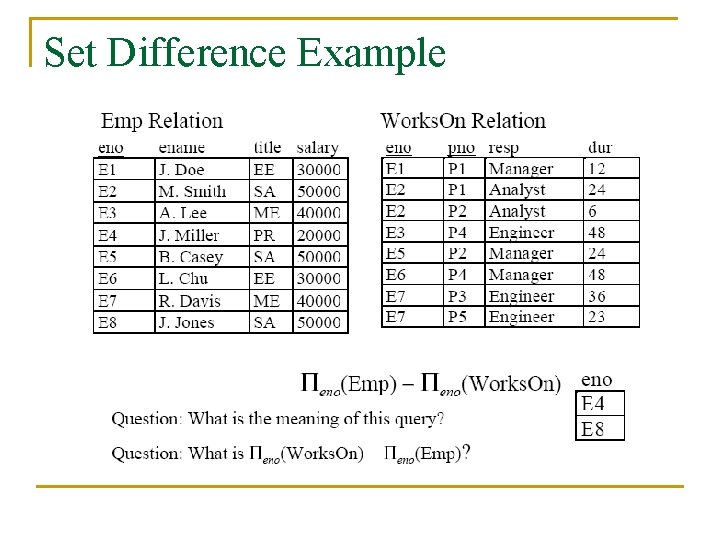 Set Difference Example 