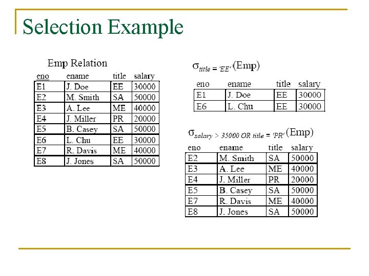 Selection Example 
