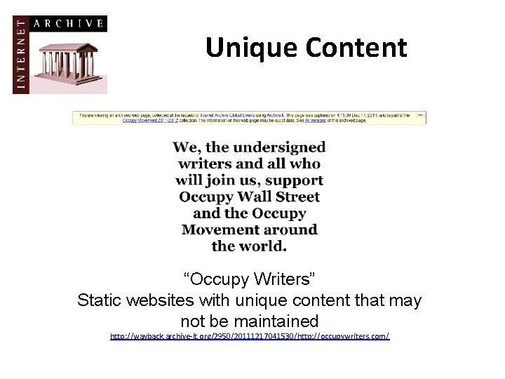 Unique Content “Occupy Writers” Static websites with unique content that may not be maintained